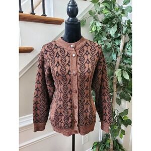 Vintage New‎ Wang Kong & Co. Brown Acrylic Long Sleeve Knit Cardigan Sweater L
